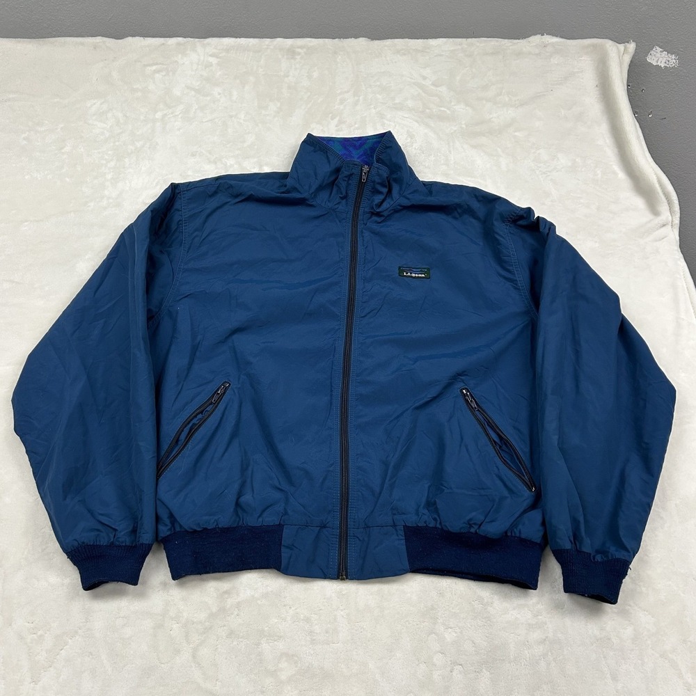 L.L. Bean Three-Season Jacket Mens XL Blue Fleece Lined Full Zip Bomber